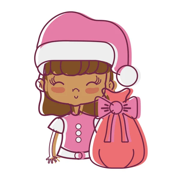 Menina Agradável Com Chapéu Natal Saco Vetor Ilustração — Vetor de Stock