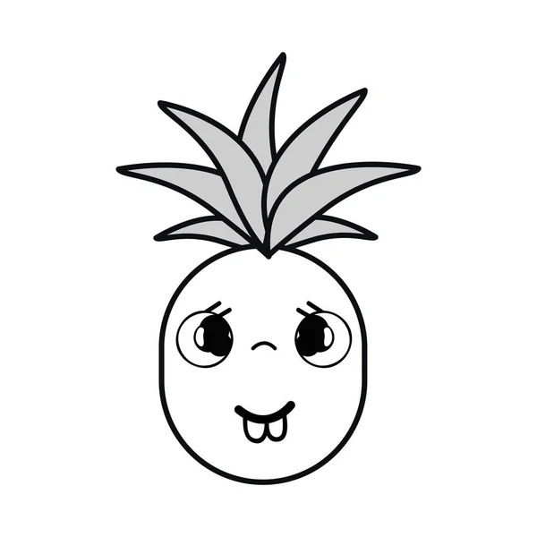 Silhouette Kawaii Cute Sad Pineapple Vegetable Vector Illustration — Stock Vector