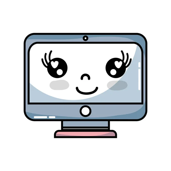 Kawaii Schattig Gelukkig Scherm Monitor Vectorillustratie — Stockvector