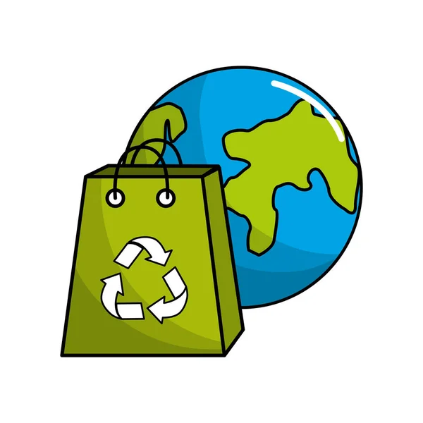 Planète Sac Pour Recycler Icône Environnement Illustration Vectorielle — Image vectorielle
