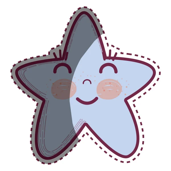 Kawaii Feliz Estrella Con Los Ojos Cerrados Mejillas Vector Ilustración — Archivo Imágenes Vectoriales