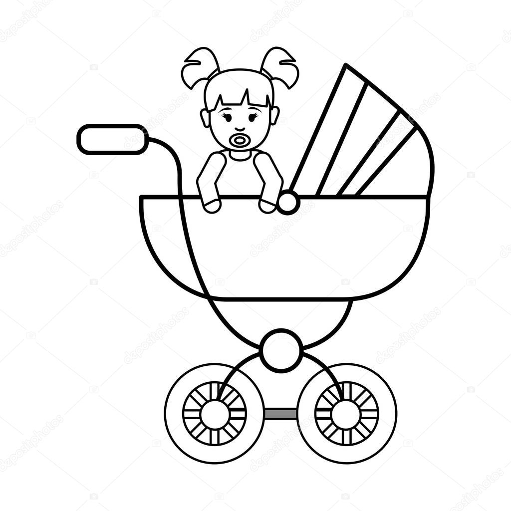 silhouette baby girl inside carriage icon, vector illustration design image