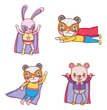 Superheros hayvanlar takım sevimli çizgi film illüstrasyon grafik tasarım vektör
