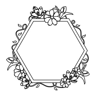 çizgi exagon çiçekli ve egzotik dekorasyon vektör çizim bırakır
