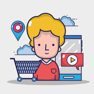 Sosyal medya elemanı adamla vektör çizim bağlanmak için