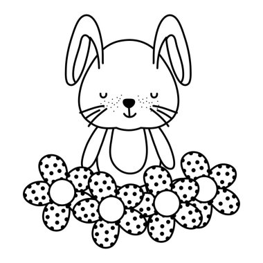 satır tavşan sevimli hayvan güzel çiçekler vektör çizim ile