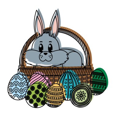taşınan renkli tavşan hayvan kirli çamaşırlık ve yumurta Paskalya vektör çizim içinde