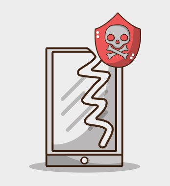 kafatası virüs vektör çizim uyarı ile kırık smartphone