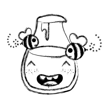 Grunge kawaii mutlu bal arıları hayvanlar vektör çizim ile jar