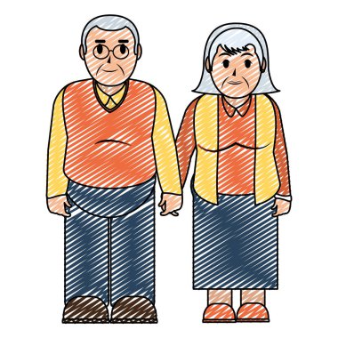 Doodle yaşlı çift giysilerini ve saç modeli ile birlikte illüstrasyon vektör
