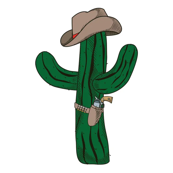 沙漠仙人掌植物与帽子和枪向量例证 — 图库矢量图片