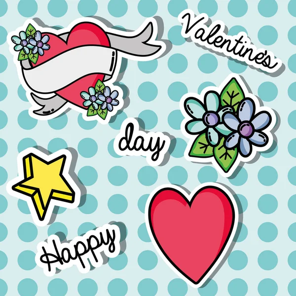 Set Valentines Day Patches Design Vektor Illustration — Stockvektor
