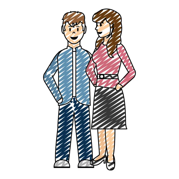 Doodle Couple Woman Man Together Clothes Vector Illustration — Stock Vector