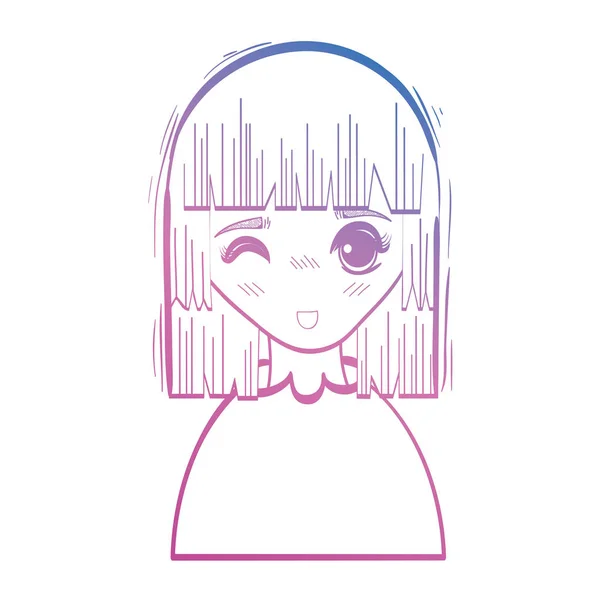 Satır Güzellik Anime Kız Saç Modeli Bluz Vektör Çizim Ile — Stok Vektör
