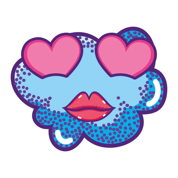 Kawaii Amor Nube Con Lindos Labios Vector Ilustración — Vector de stock