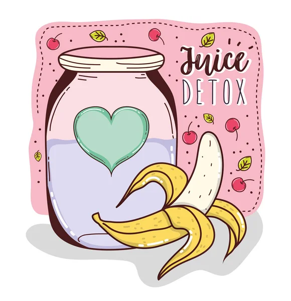 Detox Saft Cartoon Mit Banane Und Einmachglas Cartoons Vektor Illustration — Stockvektor