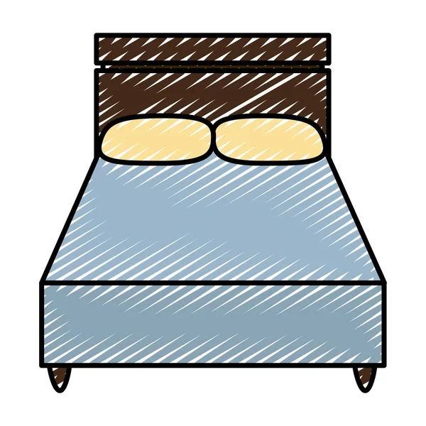 vektör çizim uykuya rahat yastıklar ile ahşap yatak doodle