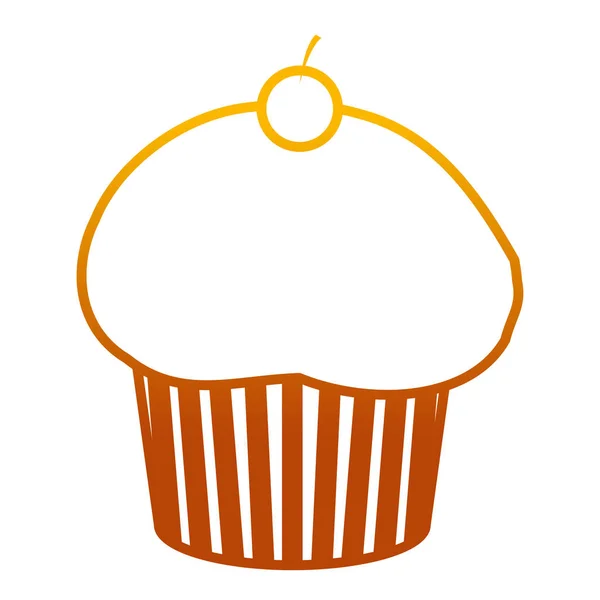 Abgebaut Linie Köstliche Muffin Bäckerei Dessert Mit Kirschvektor Illustration — Stockvektor