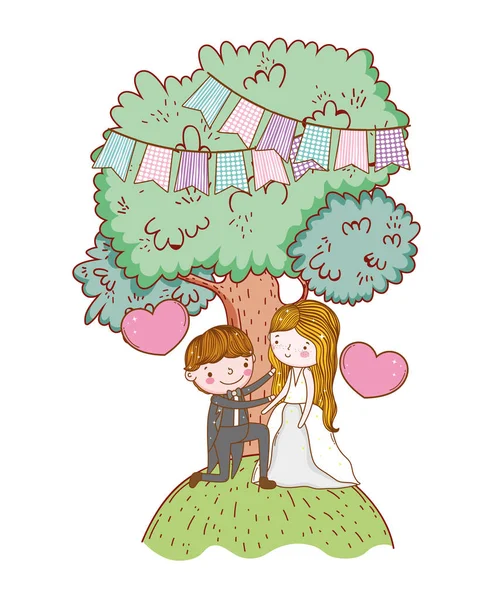 Matrimonio Uomo Donna Con Albero Cuore Vettoriale Illustrazione — Vettoriale Stock