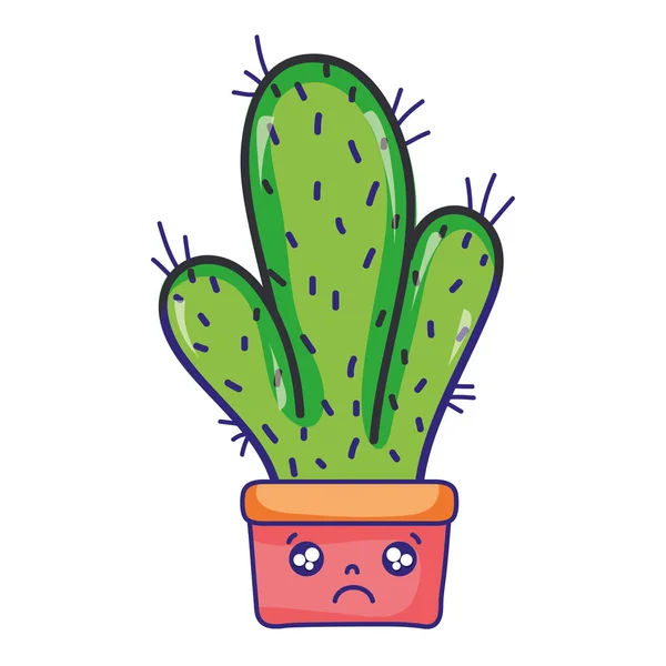 Kawaii Sorgliga Kaktus Växt Inuti Blomkruka Vektorillustration — Stock vektor