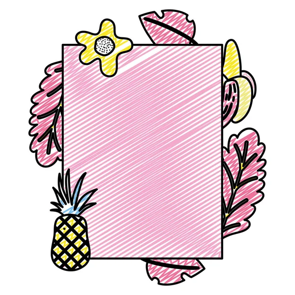Estilo Emblema Garabato Con Plantas Tropicales Ilustración Vectores Frutas — Vector de stock