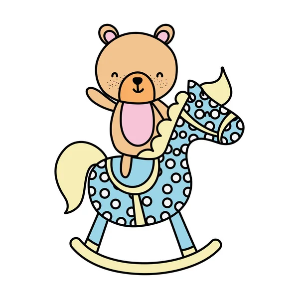 Color Oso Teddy Paseo Mecedora Caballo Vector Ilustración — Archivo Imágenes Vectoriales