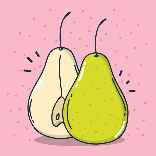 Birnen Der Hälfte Geschnitten Frische Und Köstliche Früchte Cartoon Vektor — Stockvektor