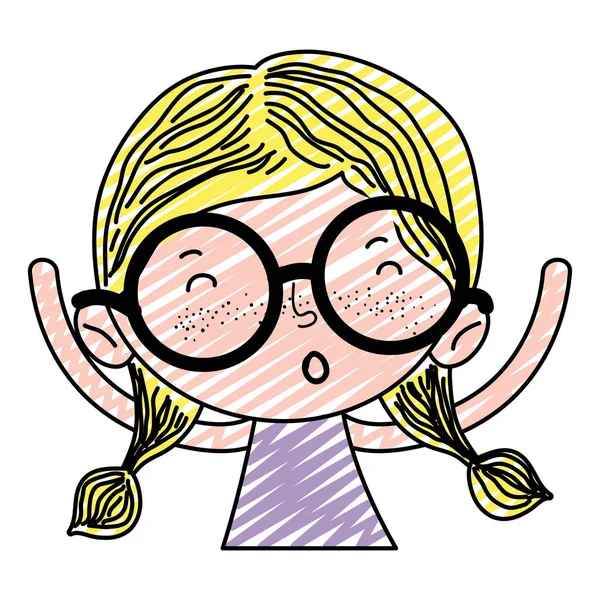 メガネと髪型ベクトル イラストで面白い子女の子を落書き — ストックベクタ