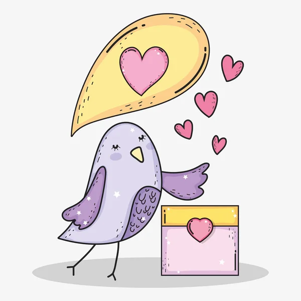 Pájaro Con Burbuja Chat Calendario Para San Valentín Vector Ilustración — Vector de stock