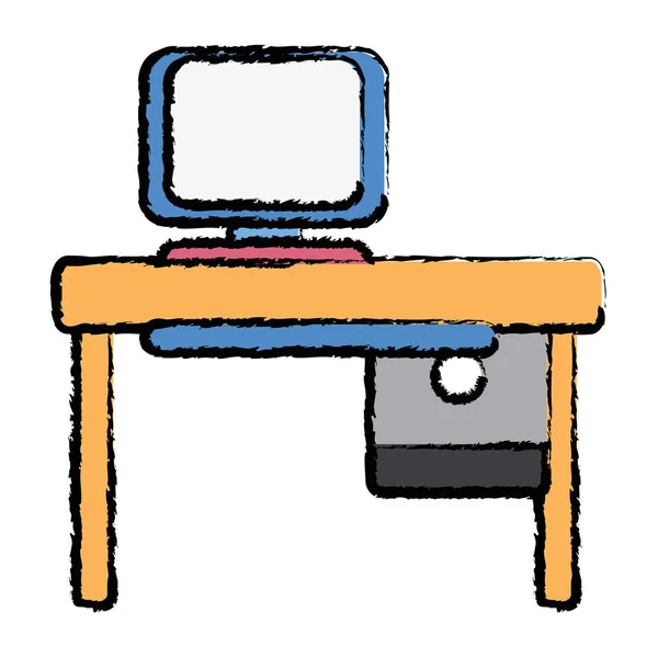 Büro Mit Computertechnik Und Holz Schreibtisch Vektor Illustration — Stockvektor