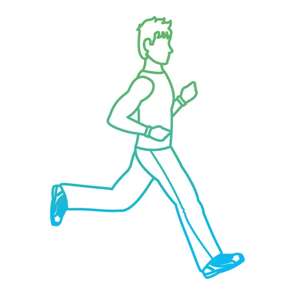 Línea Degradada Fitness Hombre Corriendo Ejercicio Vector Entrenamiento Ilustración — Vector de stock