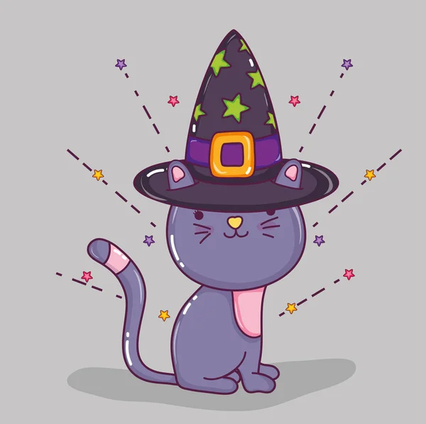 Halloween Kat Met Heks Hoed Cartoons Vector Illustratie Grafisch Ontwerp — Stockvector