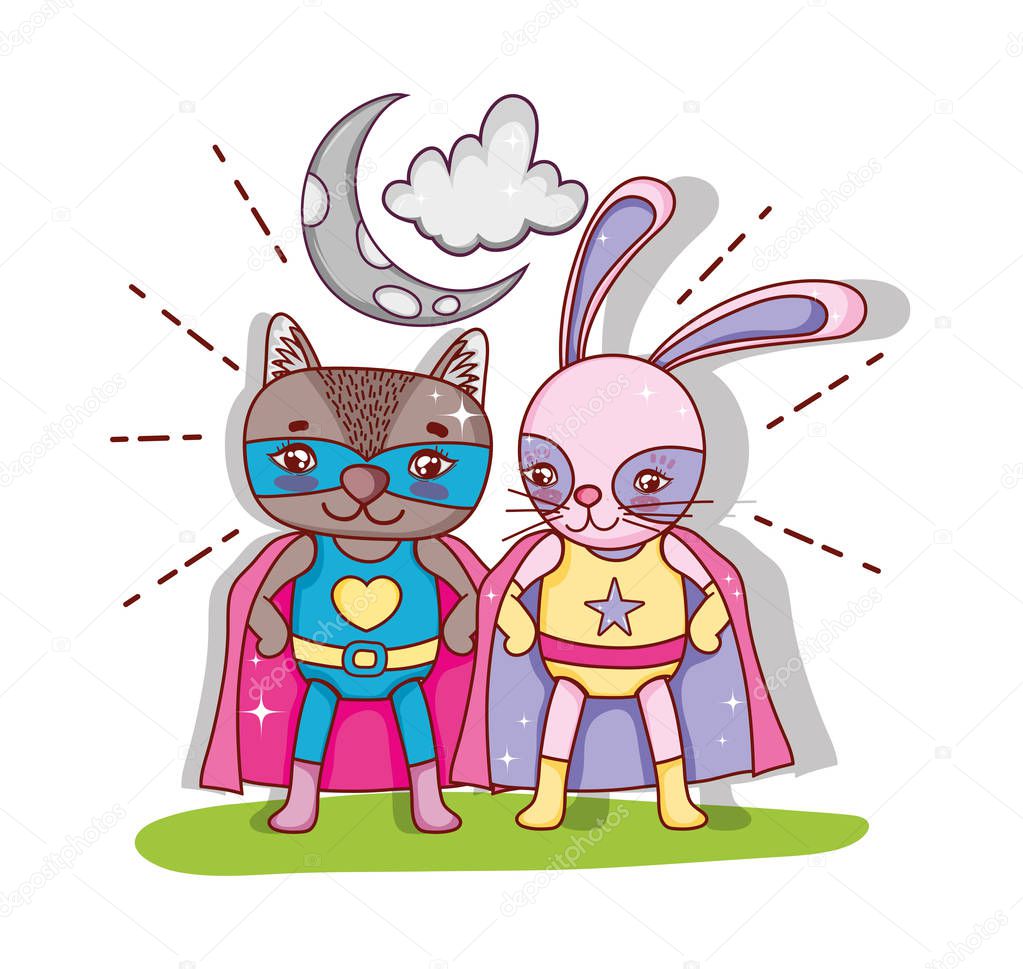 Superheros animals team cute cartoons vector illustration graphic design