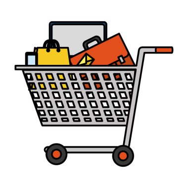 Satılık market ürünleri alışveriş sepeti vektör çizim içinde renk