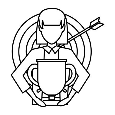 satır şık iş kadını Kupası pize ve dart tahtası vektör çizim ile