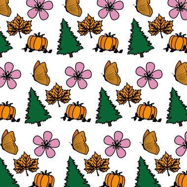 renk çam ağacı çiçek ve kabak arka plan vektör çizim ile