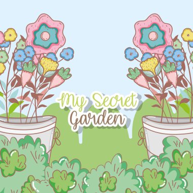 kutular ve ağaçlar vektör çizim içinde egzotik çiçekler bitkiler