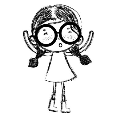 Grunge çocuk kız gözlük ve elbise tarzı vektör çizim ile