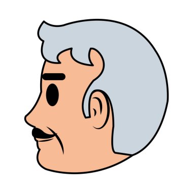 renkli yaşlı adam baş tarafında bıyık ve saç şekli vektör çizim ile
