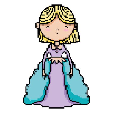 piksel Prenses güzellik elbise ve saç şekli vektör çizim ile