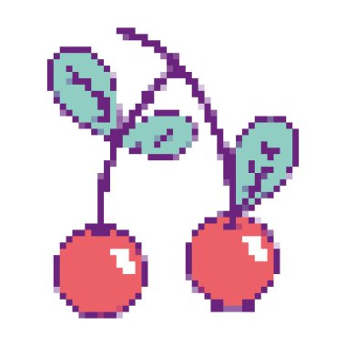 lezzetli piksel kiraz meyve oyun vektör çizim