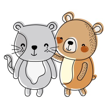 taşınan renk sevimli kedi ve ayı arkadaş hayvanlar vektör çizim