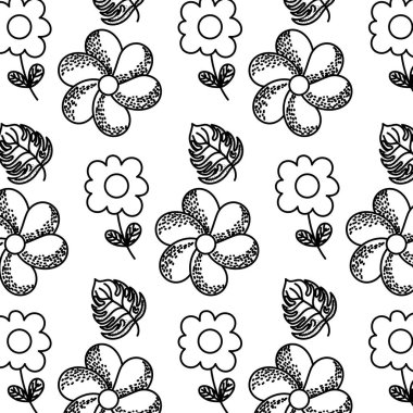 doğa ile satır tropikal çiçek yaprakları arka plan vektör çizim