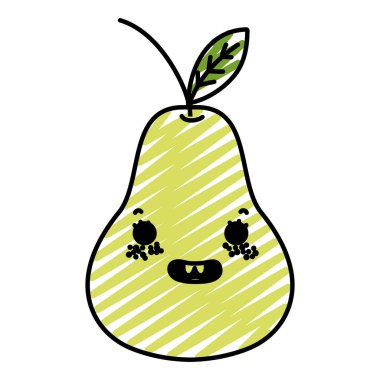 Doodle kawaii mutlu armut lezzetli meyve vektör çizim
