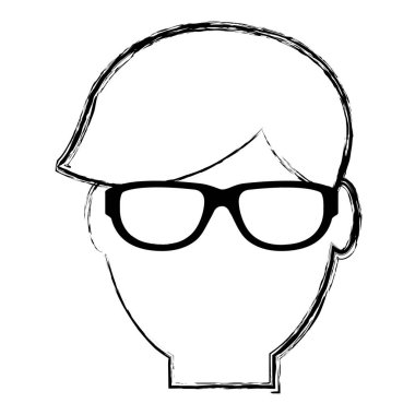 Grunge piktogram adam kafa saç modeli ve güneş gözlüğü ile illüstrasyon vektör