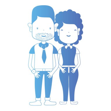 saç şekli ve kıyafet vektör çizim ile birlikte satır çift