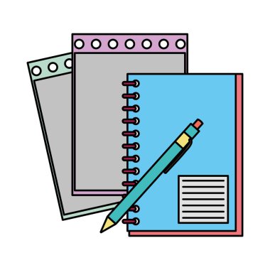 Defter ve Not kağıt kalem araçları ile vektör çizim renk