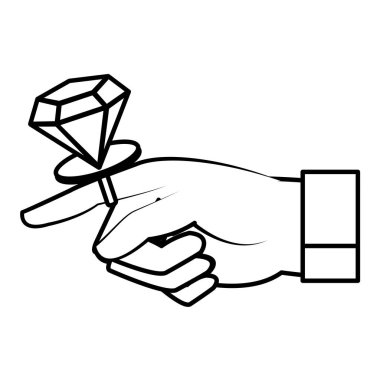 çizgi adam el elmas nişan yüzüğü vektör çizim ile