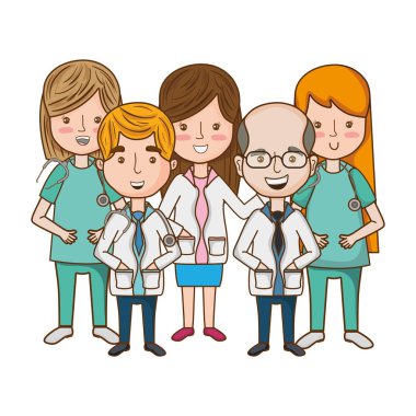 profesyoneller doktorlar tıp stetoskop ve Tekdüzen vektör çizim ile