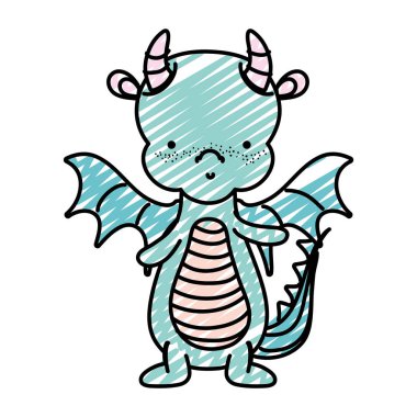 şirin ejderha hayvan boynuzları doodle ve kanatları illüstrasyon vektör